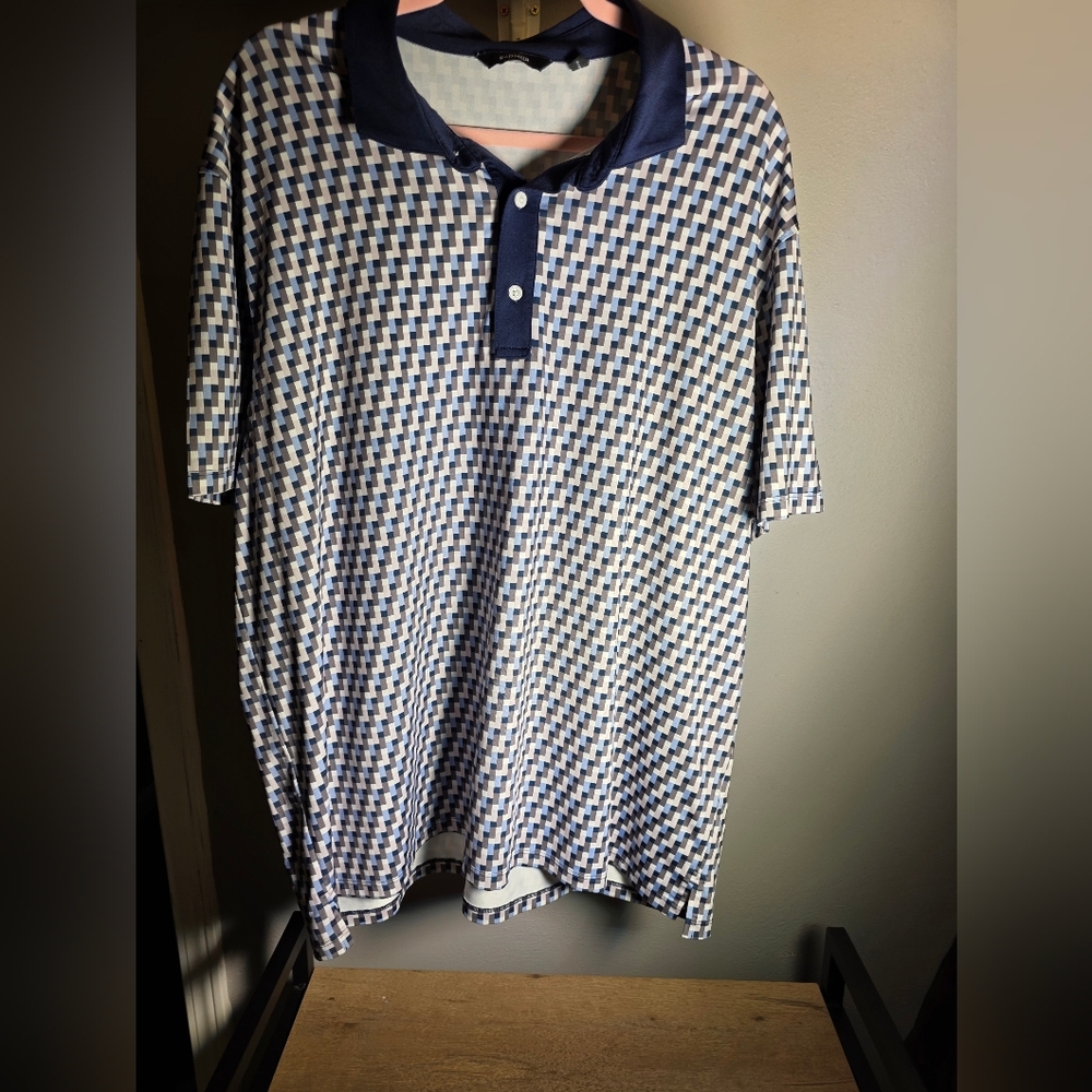 XXL Men's Radmor Blue and White Checkered Polo Shirt